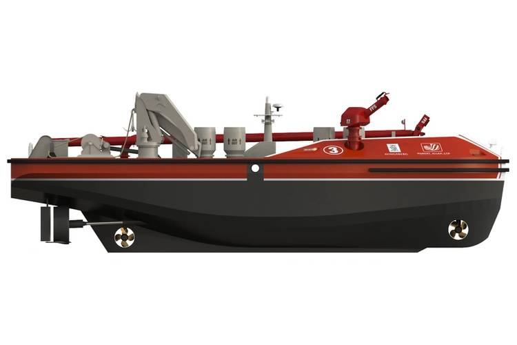 To address the evolving safety and security needs of modern ports, Vancouver based naval architects and marine engineers Robert Allan Ltd., and international marine technology specialist Kongsberg Maritime are collaborating on the development of a radically new remotely-operated fireboat that will allow first responders to attack dangerous port fires more aggressively and safer than ever before. Image: Kongsberg/RAL 