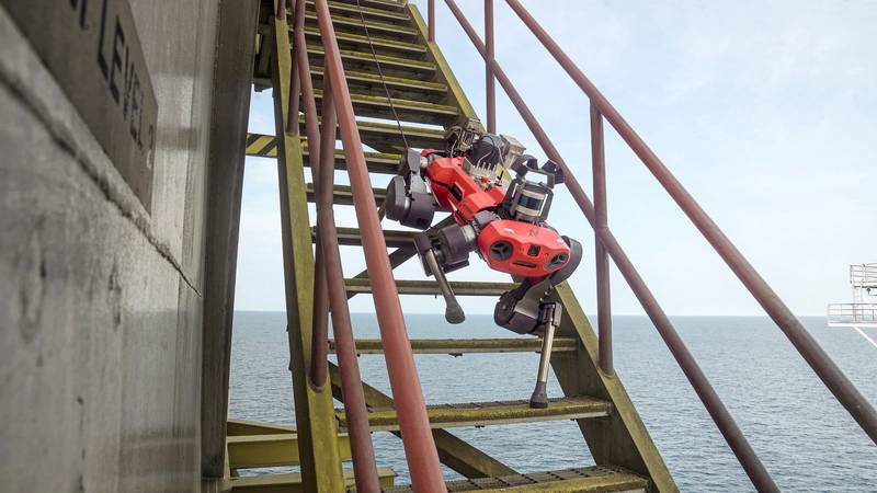 ANYBotics’ ANYmal C legged robot took its first steps offshore on Petronas’ Dulang C platform, Malaysia. Photos from ANYBotics.