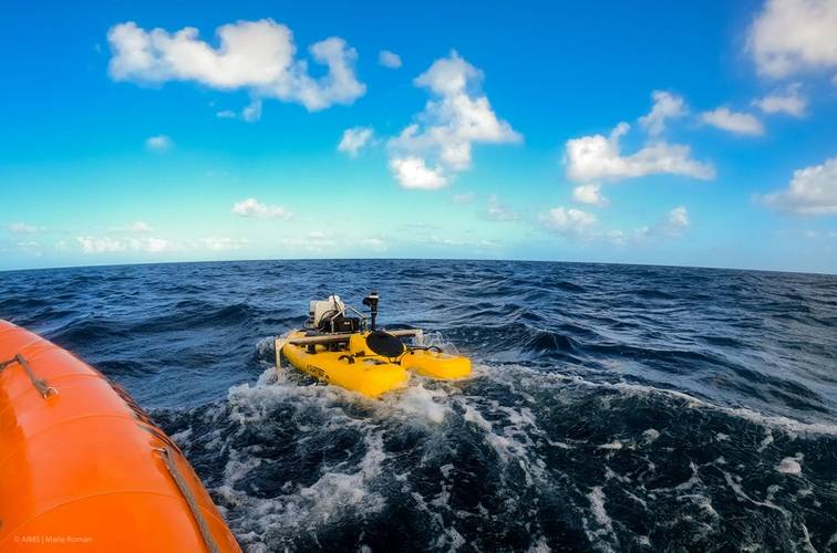 Australian Institute of Marine Science testing its ReefScan reef monitoring technology on an autonomous surface vessel in the ReefWorks test ranges. Photo by Marie Roman, courtesy of AIMS.