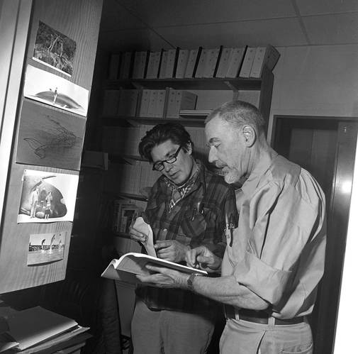 Bill Schevill, right, founded the field of marine mammal bioacoustics after World War II, but when Bill Watkins, left, joined him in Woods Hole in 1958, they began what former WHOI bioacoustician Peter Tyack called "a 40-year collaboration that changed the face of marine mammal science." (Photo courtesy of WHOI Archives)