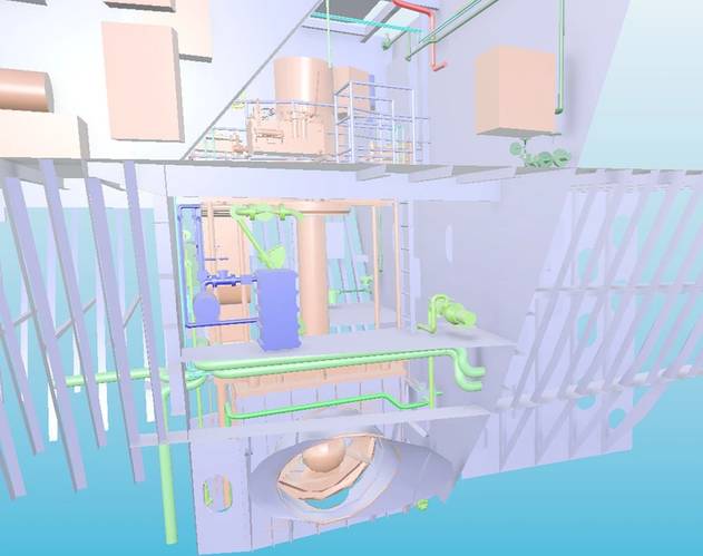 Cadmatic model of bow thruster installation. Image courtesy Glosten
