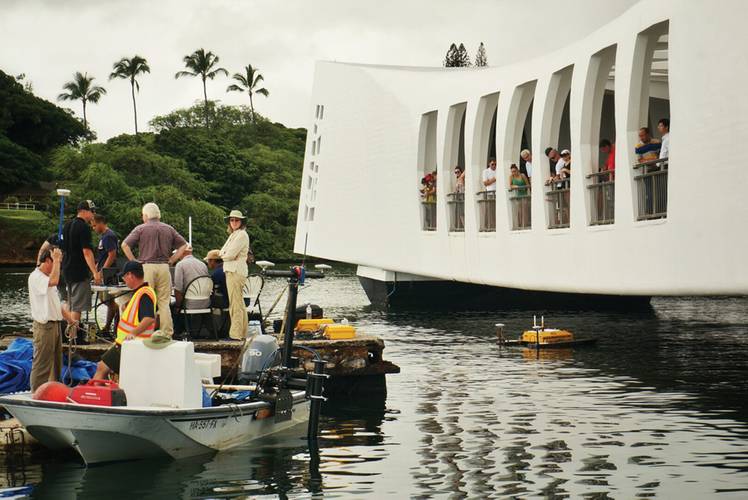 The low ceiling of the USS Arizona Memorial building made the H-1750 a well-suited for this survey. (Photo: TJ Kneale)