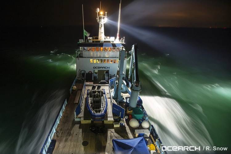 Chris Fischer has led 20 global expeditions aboard his research vessel OCEARCH to advance science and education while unlocking the many mysteries surrounding the life history of white sharks and other giants of the ocean. (photo credit OCEARCH/R. Snow)