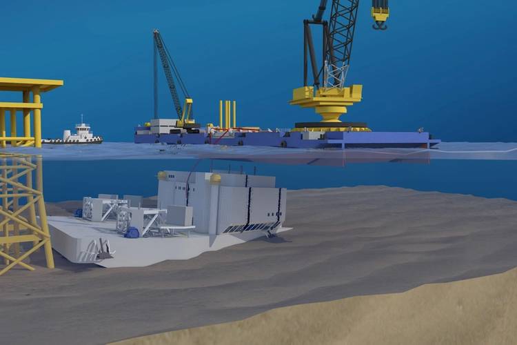 A computer generated image illustrates how Ardent planned to dismantle and dispose of the Troll Solution next to the active CAAN-A wellhead platform. (Image: Ardent)