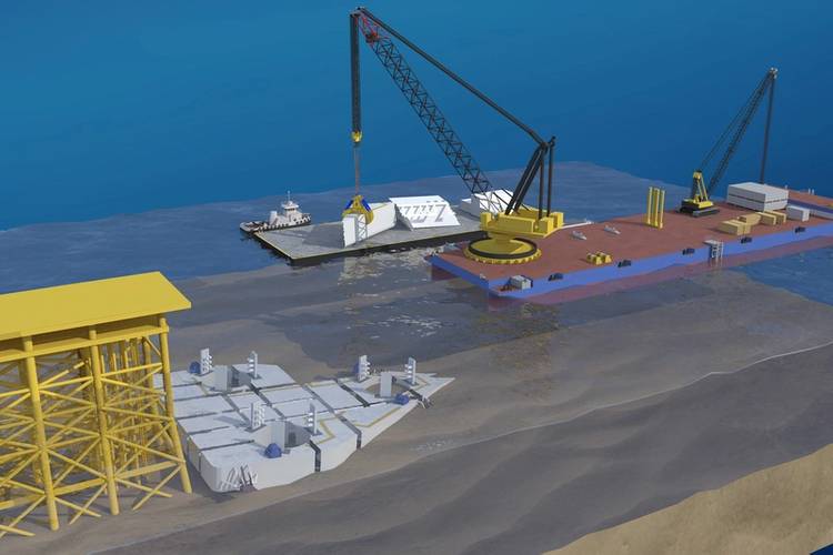 A computer generated image illustrates how Ardent planned to dismantle and dispose of the Troll Solution next to the active CAAN-A wellhead platform. (Image: Ardent)
