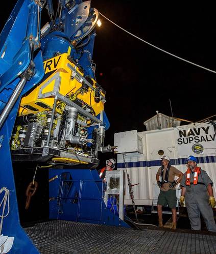 The CURV ROV is prepared for the search (Courtesy of U.S. Navy)