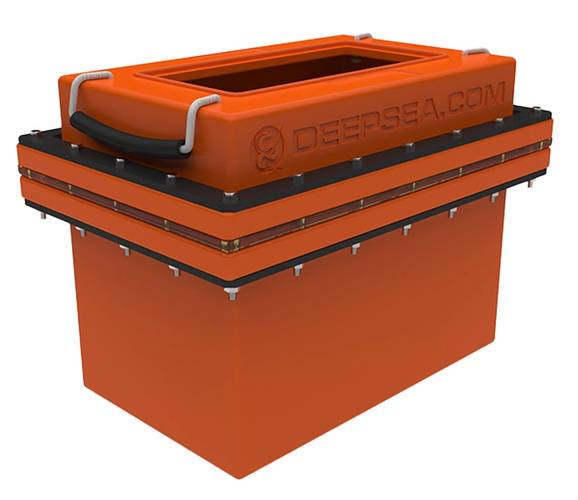 DeepSea’s SeaBattery Power Module has a pressure-compensated design that works from surface depths down to 11,000m. Source: DeepSea.