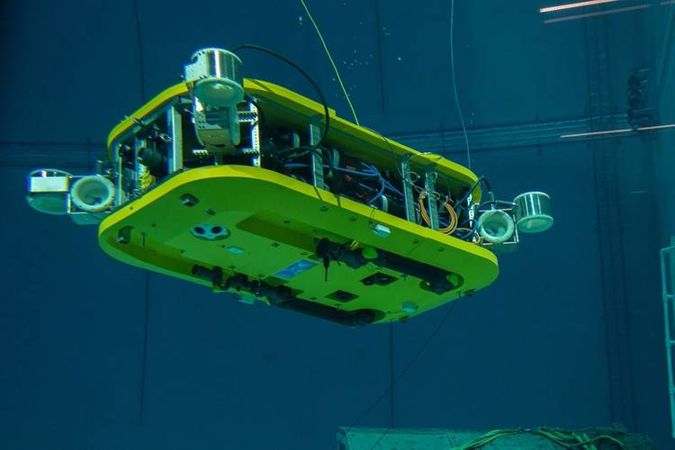 The AUV in driving position with manipulators folded. Photo Copyright: DFKI, Thomas Frank