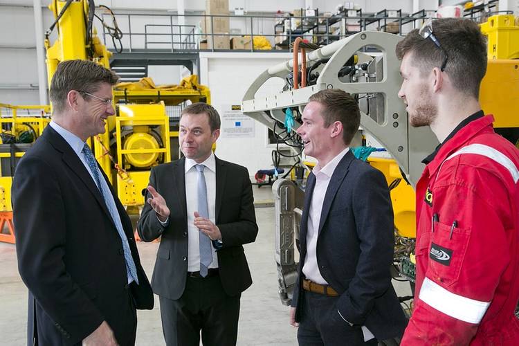 During a recent visit, SoS Greg Clark meets Steven Gray, ROVOP CEO; Callum Lamont, ROVOP’s Graduate Trainee; and Douglas Young, ROVOP’s Apprentice (Photo: ROVOP)
