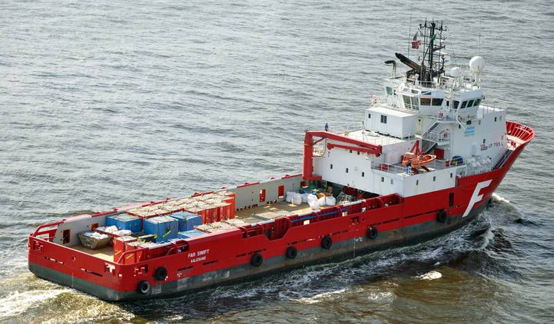 Easy access:  Platform supply vessel collects wireless well data.