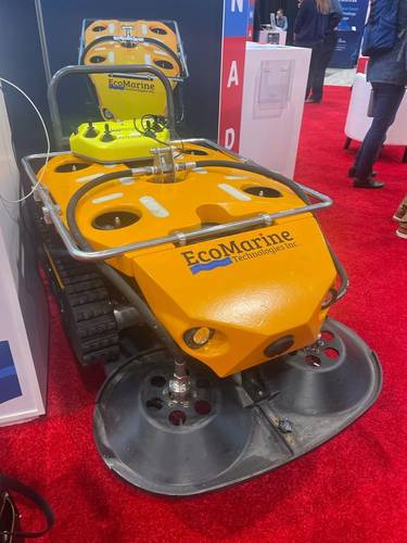 EcoMarine, battling biofouling on vessels with the new EcoMarine OmniBot ROV. Photo Celia Konowe