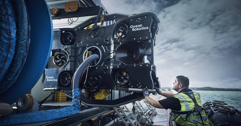 ECOsubsea robotic hull cleaner shown with shore connection pipe (Photo: ECOsubsea)