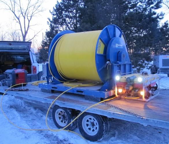 Falcon with 5km umbilical winch on trailer at Toronto Deep Lake Cooling Project, Canada.