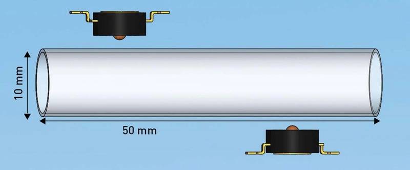 Figure 2 Arrangements of two UVC LEDs outside the quartz conductivity cell to achieve uniform distribution of light within the cell.