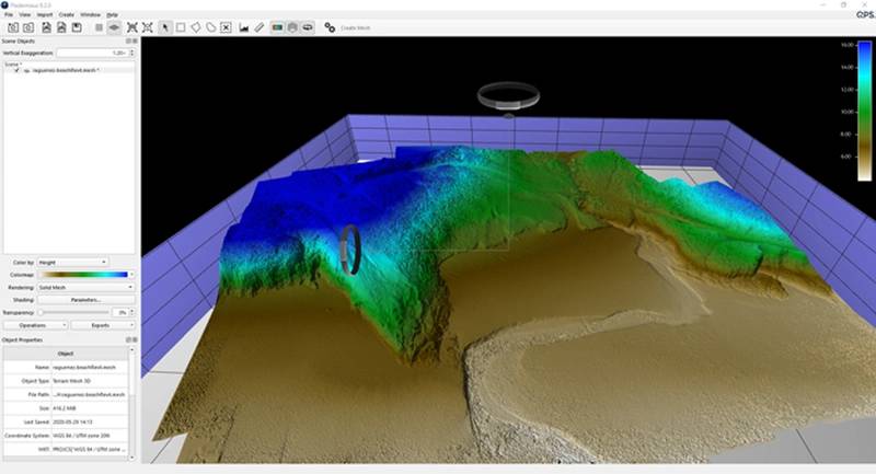 Figure 1 illustrates an example of an inter-tidal area represented as a mesh in Fledermaus. 