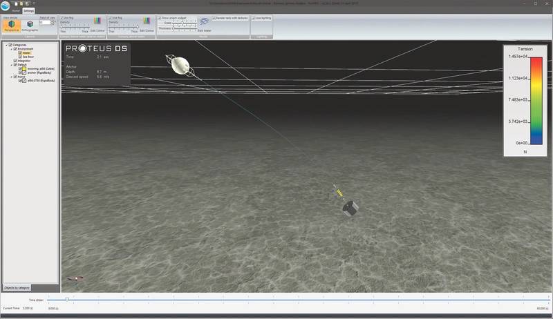 Figure 2: Mooring deployment analysis showing launch transient loading. (Image: Dynamic Systems Analysis Ltd.)