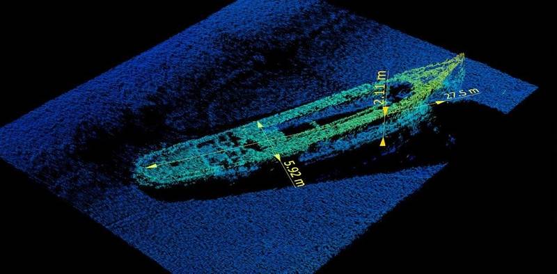 Figure 4: Three dimensional measurements of the wreck of the J.E. Boyden using the 3DSS sonar 3D Target Logger tool (Image: Ping DSP)