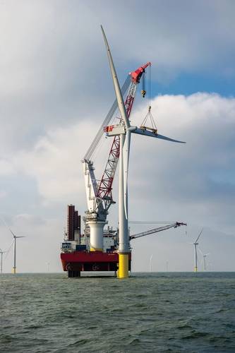 The first of 177 London Array foundations was installed in March of 2011. Turbine installation followed throughout 2012.   (Credit: London Array Limited)