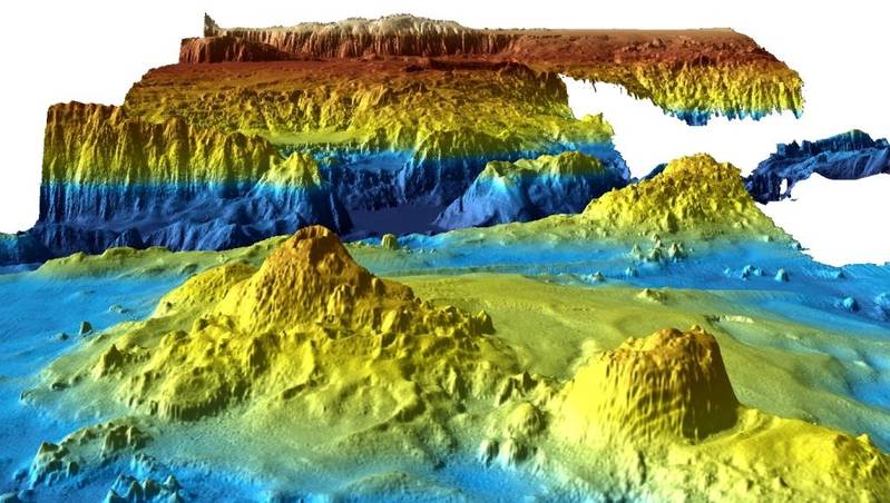 Fugro’s bathymetric survey has produced unique seafloor data including this 3D view looking northeast into the Diamantina Escarpment. (Photo: Fugro)