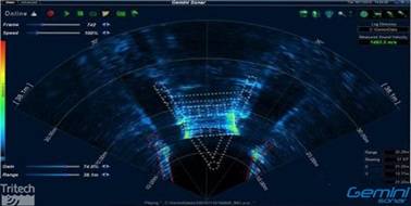 Gemini 720i sonar image of OpenHydro’s tidal turbine as deployed subsea (Image: Tritech)