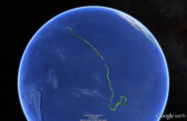 Google Earth Map of the Wave Glider’s 2,808 nautical miles journey (Image: Liquid Robotics)