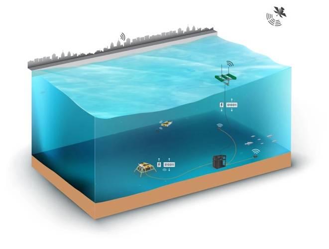 A graphic rendering depicting C-Power’s SeaRAY autonomous offshore power system as configured for the demonstration at the U.S. Navy’s Wave Energy Test Site in Hawaii. © C-Power