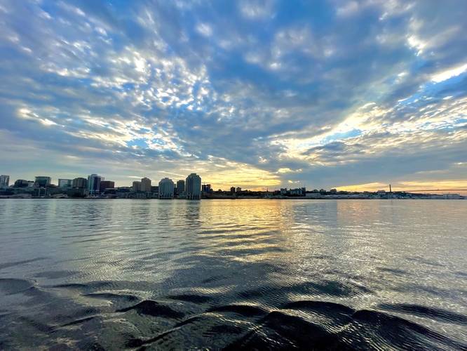 Part of the Halifax skyline aboard the Bluenose II. Photo Celia Konowe
