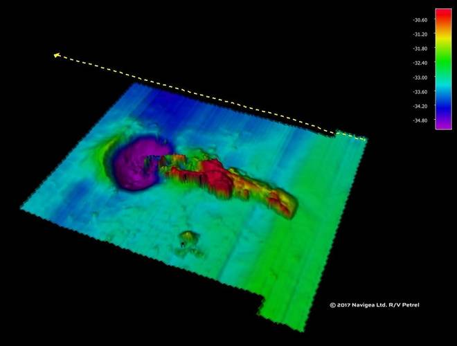 Image of multibeam sonar while diving on the USS Ward (Photo courtesy of Paul G. Allen)