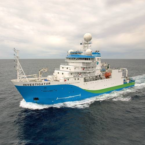 RV Investigator research vessel at sea (courtesy of CSIRO)