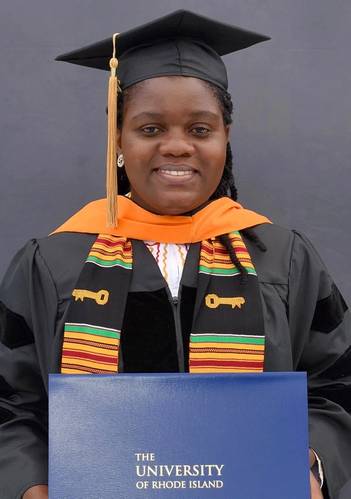 Irine Neba Neba Mforsoh after the 2021 commencement ceremony for graduate students at URI. (Photo courtesy of Irine Neba Neba Mforsoh)
