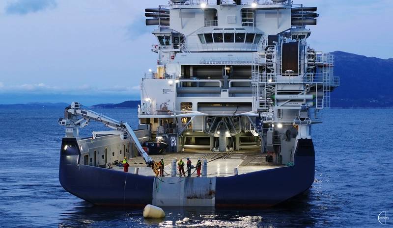 Island Offshore took delivery of Island Victory, a new offshore installation vessel, at VARD Langsten today. Photo: Island Offshore/ Droneinfo