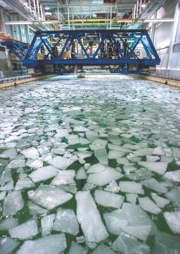 NRC’s ice tank in St. John’s, Newfoundland and Labrador, is one of the largest facilities of its type in the world. With temperatures ranging down to -25 °C, this tow-tank facility simulates realistic northern marine conditions growing ice to a maximum thickness of 200 mm. (Photo: National Research Council of Canada)