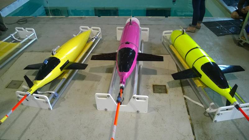 KONGSBERG’s new ocean gliders. L-R: Kongsberg Seaglider, Oculus shallow water and Seaglider M6 deepwater system (Photo: Kongsberg)