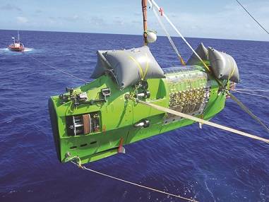 Launching the Deepsea Challenger (image courtesy of James Cameron)