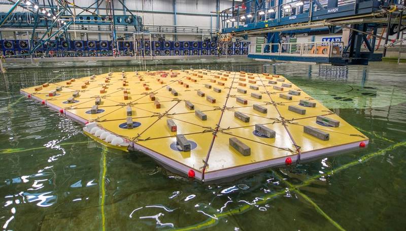 MARIN tested the first scale model of a mega floating island in its Offshore Basin in a storm of waves, wind and currents. (Images: MARIN)