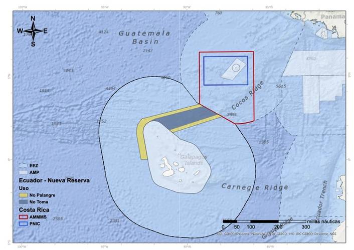 The new marine reserve can be seen in yellow (no long-lining) and grey (no take-zone). © Mission Blue, courtesy Galápagos Conservation Trust [image is public domain]
