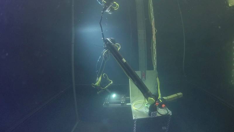 The MARIOW robot performing autonomous welding of a fillet weld underwater.
Copyright: DFKI, MARIOW Team