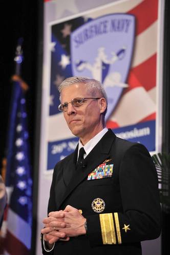 Rear Adm. Matthew Klunder speaks to attendees of the 26th annual Surface Navy Association National Symposium. Klunder spoke about up-and-coming warfighting technologies. This year’s SNA Symposium focuses on “Surface Warfare-Warfighting First” and top Navy leadership will stress investing in Sailors and systems to ensure our continuing advantage; ensuring surface warfare remains the center of the Navy’s ability to deliver prompt, sustained combat power over time; and training persistent, capable 