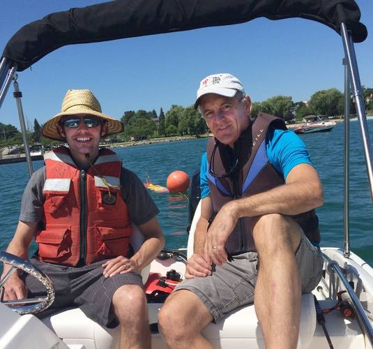 MBARI engineers Brian Kieft and Brett Hobson on board the US Geological Survey vessel during operations using the Tethys LRAUV in the southern portion of Lake Michigan. (Courtesy US Geological Survey)