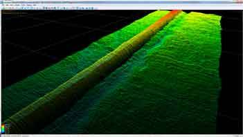 Multibeam pointcloud. Larger coverage, less resolution.