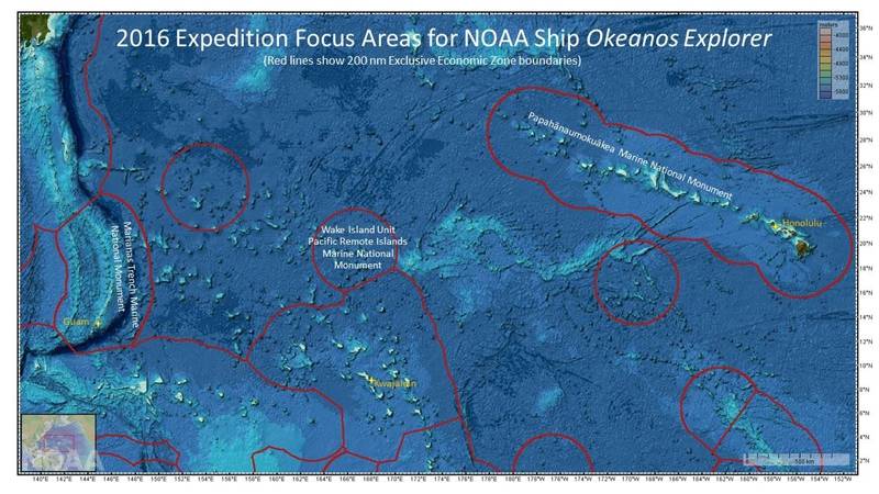 NOAA Ship Okeanos Explorer is beginning a series of expeditions on February 23, 2016, to explore America's vast marine protected areas in the central and western Pacific Ocean. (Image: NOAA)