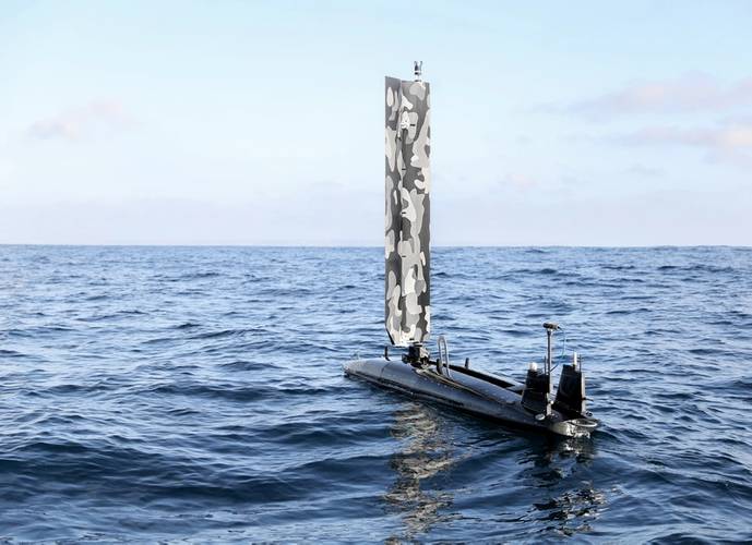 Ocean Aero’s Triton hybrid vehicle operating in sail boat mode at sea. Photo courtesy Ocean Aero.