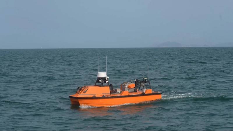 An OceanAlpha M40P Autonomous Survey Vessel is Equipped with Sonar Devices to Study the Chinese White Dolphin Population.  Photo courtesy OceanAlpha