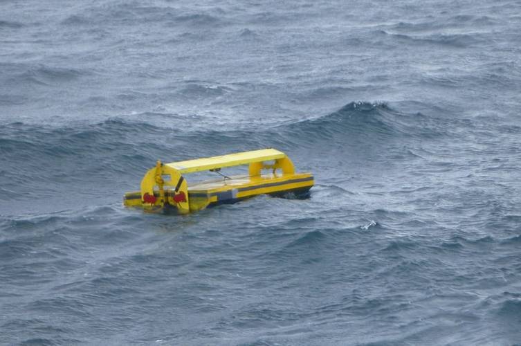 Ocean-Based Climate Solutions Inc.’s ocean deployable Ocean Nutrient Pump (also referred to as an Artificial Upwelling Pump) from a test in Morrow Bay, CA, in 2018. © Ocean-based Climate Solutions, Inc.