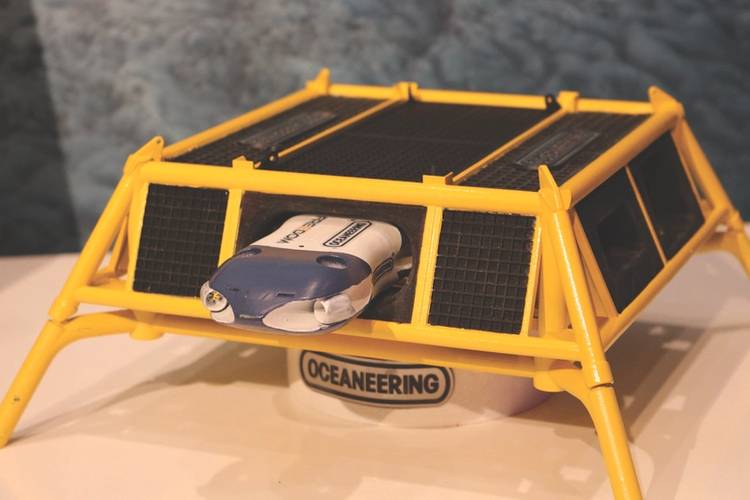 Oceaneering’s Freedom concept, displayed in 3D-printed model form at the Subsea Valley conference in Oslo. (Photo: Elaine Maslin)