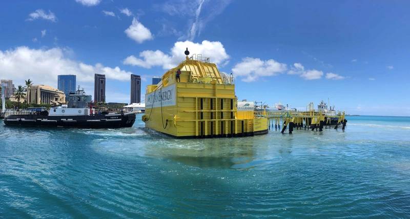 OceanEnergy’s OE35 wave energy device in Hawaii, a sister project at US Navy’s WETS, launched July 2024 (Credit: OceanEnergy)