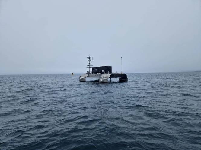 AUCA Ocean’s PIONEER USV in Plymouth Sound. Image from ACUA Ocean.