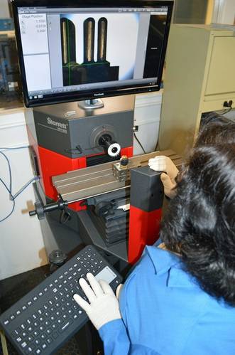 Pins are magnified for inspection using the Video Measuring system (Photo: BIRNS)