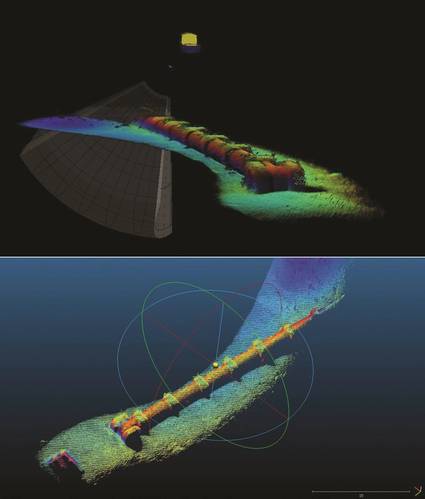 Fig 6 – Pipeline Survey Data –  Generated in real-time in USE, and post processed using Cloud Compare (Image: Coda Octopus)