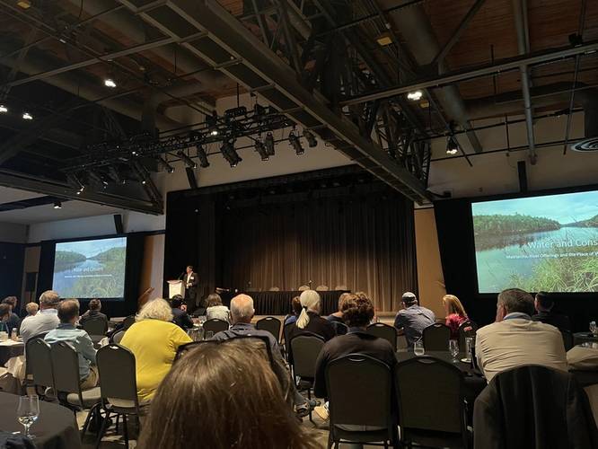 Raymond Sewell presenting “Mi’kmaq Connections with our Rivers, Lakes and Seas”. Photo Celia Konowe